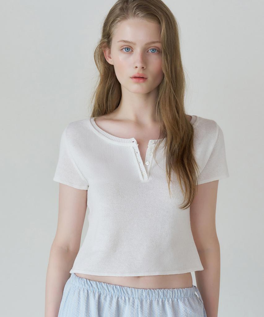 LETTERA Henley Neck Short Sleeve Knit