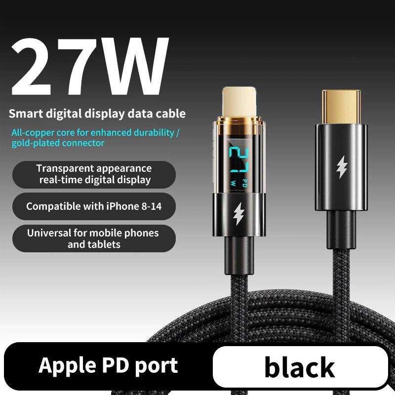 6A Clear Digital Display 100W Type-C Cable for Super Fast Charging - Compatible with Huawei, Xiaomi, Apple PD
