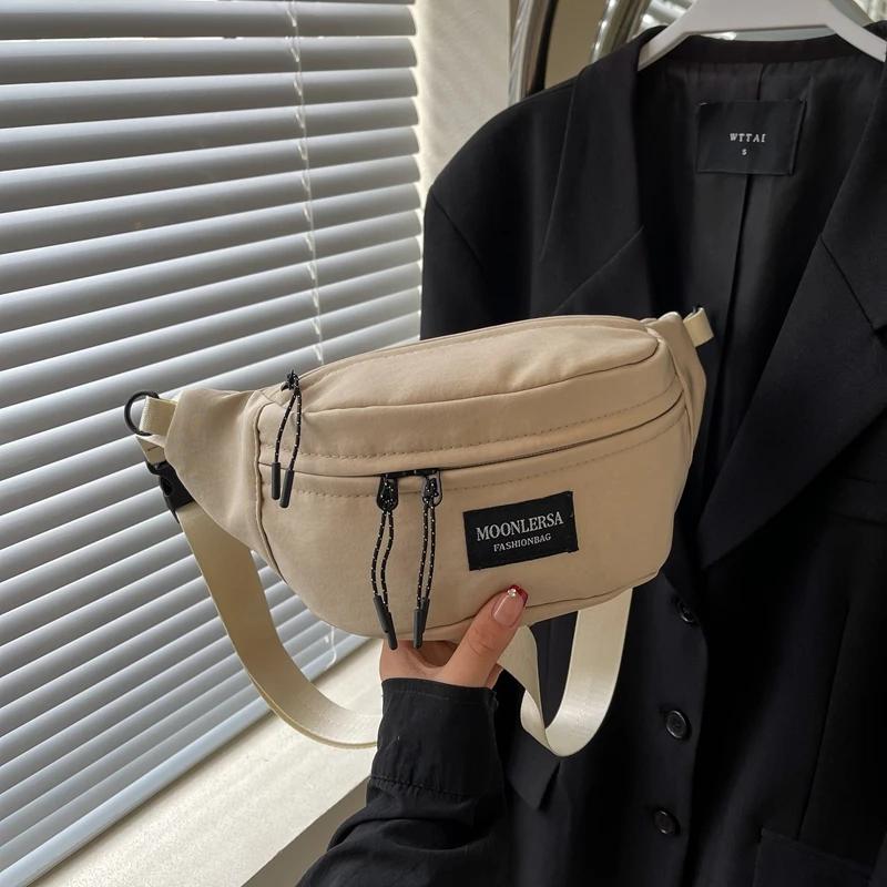 Versatile Canvas Crossbody Bag  Monochromatic  Casual Chest Bag  Waist with Zipper  Soft  Multifunctional  Fashionable  New Product