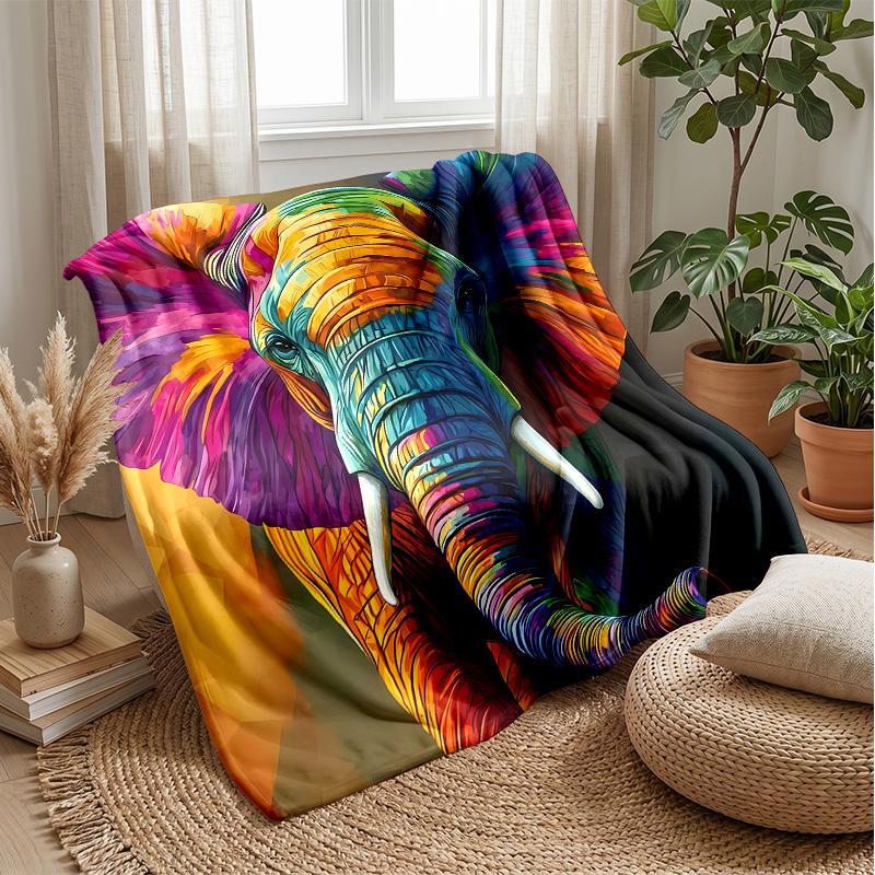 Vibrant Colorful Elephant Art Theme Blanket Lightweight Warm Flannel Blanket Decorative Throw Blanket for Home Decoration