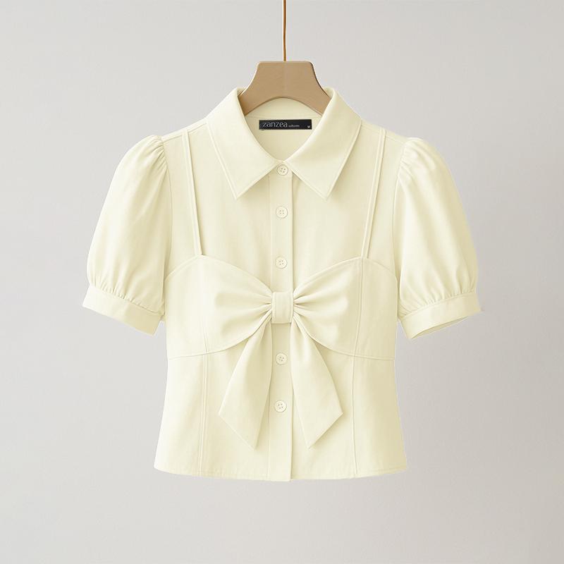 ZANZEA Women Turn Down Collar Summer Short Sleeve Blouse