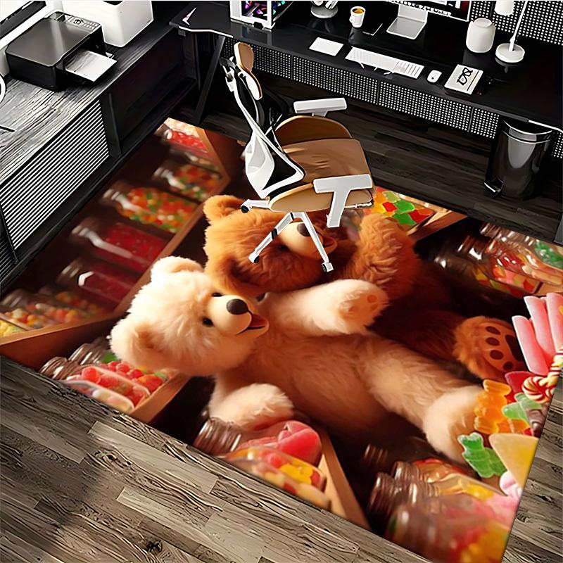 1pc Teddy Bear Jelly Bean Office Chair Mat - Anime Cartoon Design, Non-Slip Carpet for Home Decor, Suitable for All Seasons, Ideal as a Gift or Decora