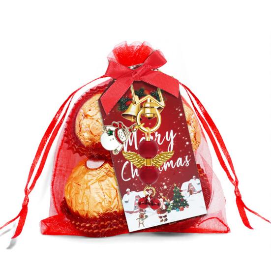 24 Christmas Angel Keychain Party Favors Set Red Organza Bag Gift Box Xmas Decorations Supplies Gift Tree Pendant Decoration