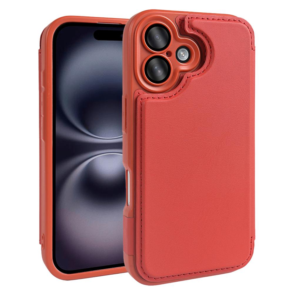 

For iPhone 16 Magnetic Case RCS Eco Friendly Flip Phone Cover with Kickstand RFID Blocking Red