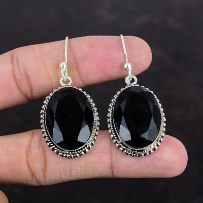 Faceted Black Onyx Náušnice Originální šperky z drahých kamenů Vintage náušnice 925 Náušnice ze sterlingového stříbra Ručně vyráběné náušnice Stříbrné šperky na dárky
