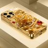 Luxurious Gold Floral Pattern Electroplated Glass Phone Case, Suitable for iPhone 17, 16, 15, 14, 13, 12, 11, Etc.