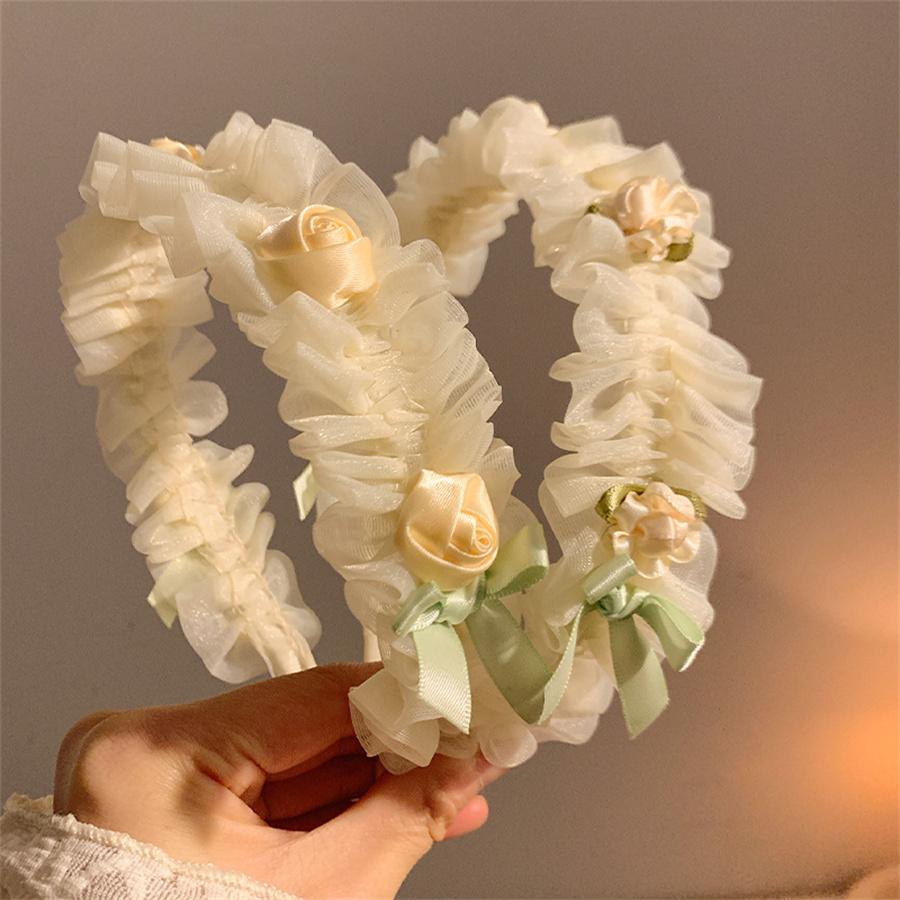 Neuer modischer Netz-Rosen-Stirnband für Damen Kinder Sommer Hoher Schädel Oberteil Falt-Stirnband Breite Kante Haarschmuck Stirnband