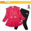 Korean Kids Rabbit Ruffle Outfit Set Girls Pink Flare Top Pants 2pcs Korean Design Children Clothes