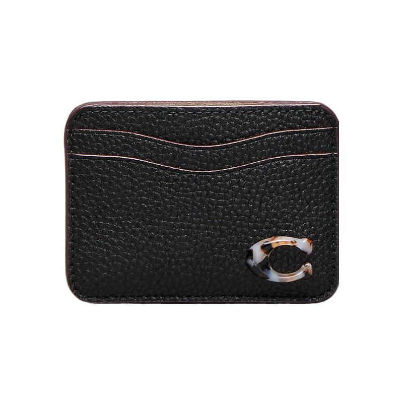 Coach Card Case 10 Logo Solid Color Litchi Grain Card Slot Leather Wallet Women Wallet Black CK123-BLK Black