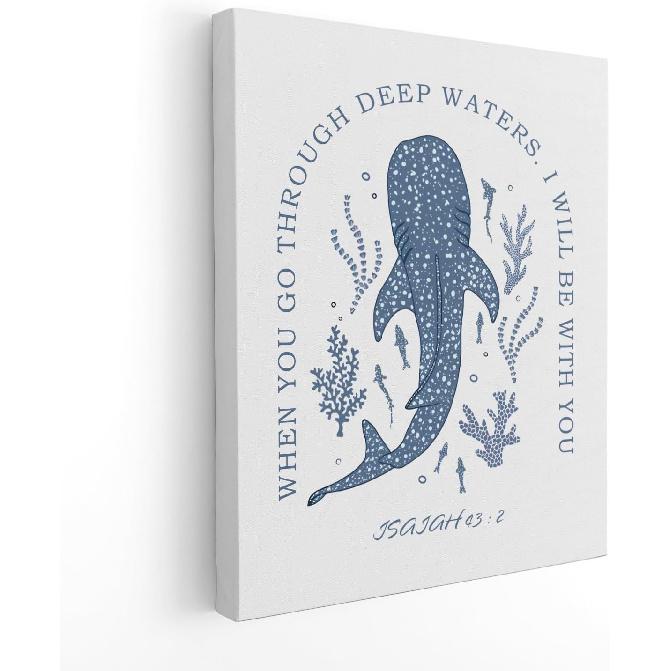 APJYM Whale Shark Christian Wall Decor, When You Go Through Deep Waters Bible Verse isaiah 43 2 Wall Art for christian home room decor, Whale Shark Whale Shark