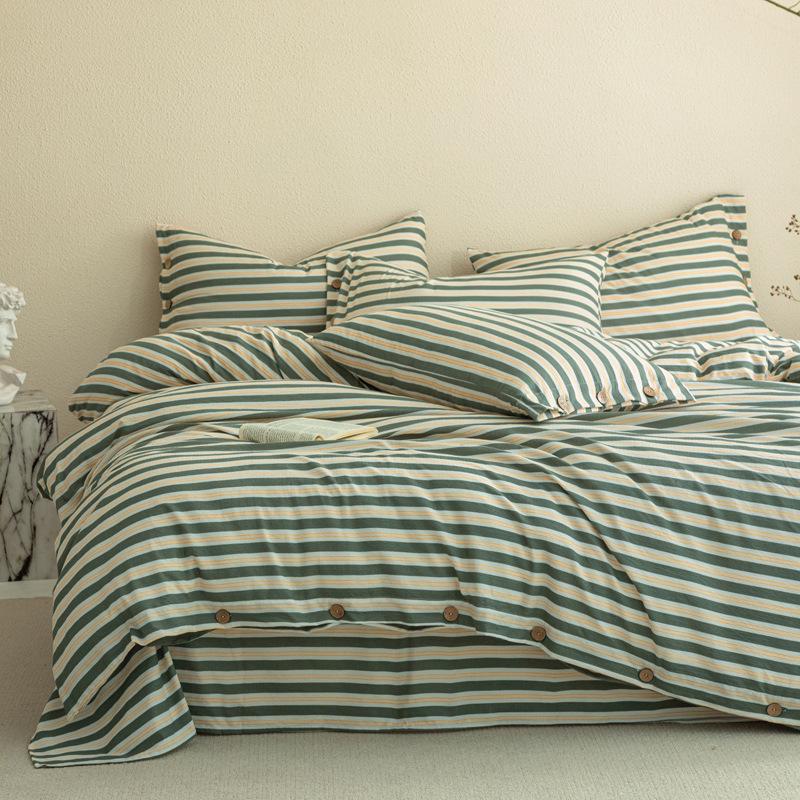 European Style Retro Crinkled Gauze Linen Button-Up Set - Machine Washable, Ideal for Naked Sleep with Fitted Sheet.