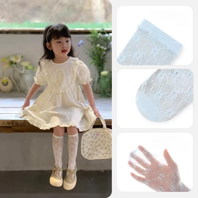 1 Pair Summer Mesh Socks for Kids Girl Solid Color Fashion Floral Children's Calf Sock Thin Breathable Elastic School Sock