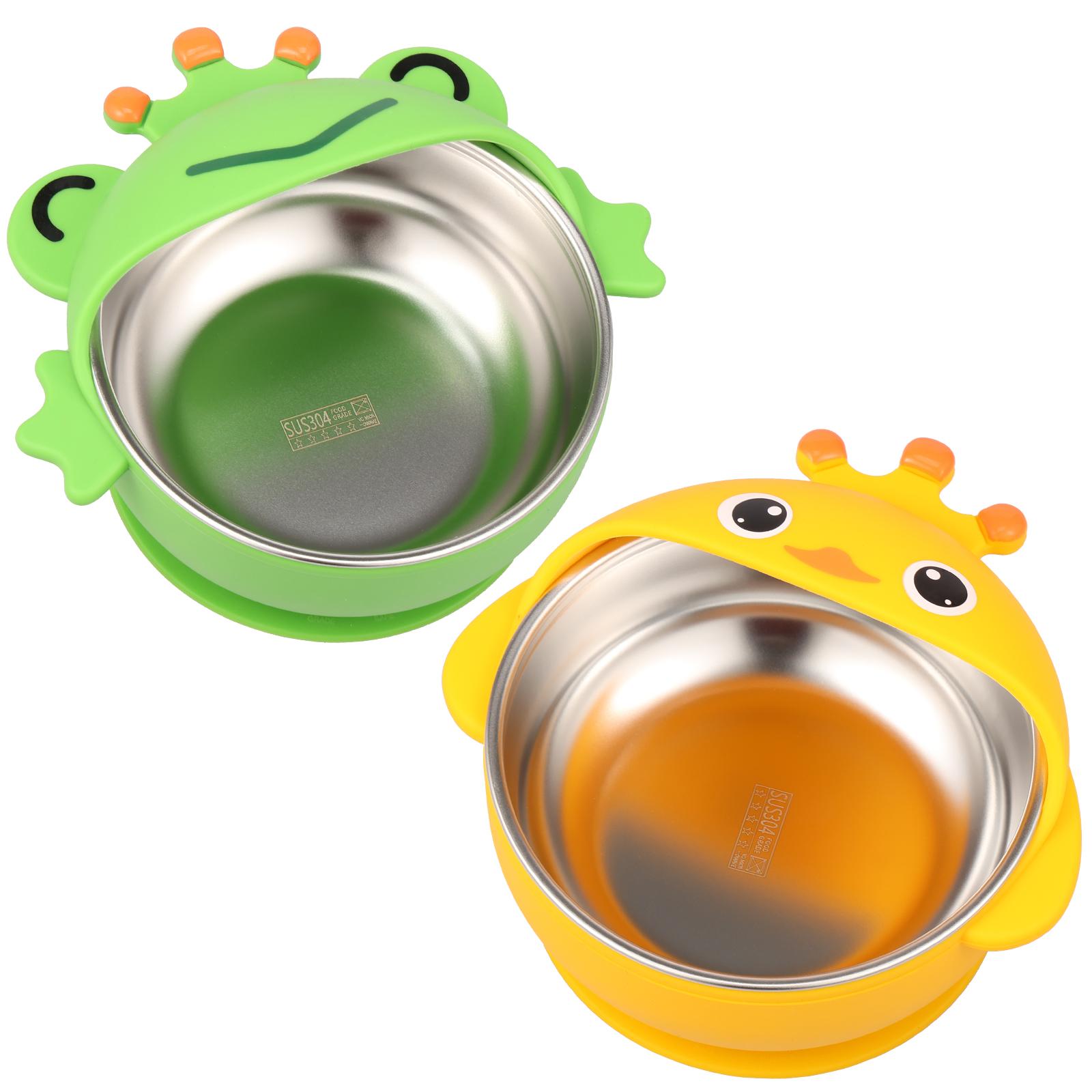 

2 шт. Мультяшная детская миска на присоске, детская миска из нержавеющей стали с силиконовой оболочкой, съемная детская посуда для кормления