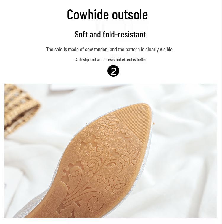 Women's Pointed Toe Rhinestone Flats - New 2026 Korean Style, Soft Leather, Versatile for All Seasons, Ideal for Work and Autumn Wear.