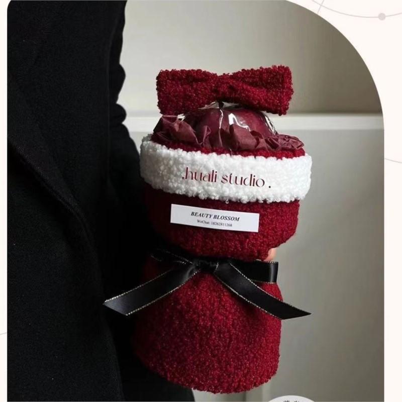 Christmas Gift Creative Christmas Eve Single Bow Peace Fruit Bouquet Handmade Diy Material Package Christmas Handmade Flowers