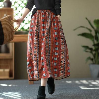 Spring and Summer Clothing Slimming and High Waisted A-line Ins Mid Length Skirt Ethnic Style Half Length Skirt for Women