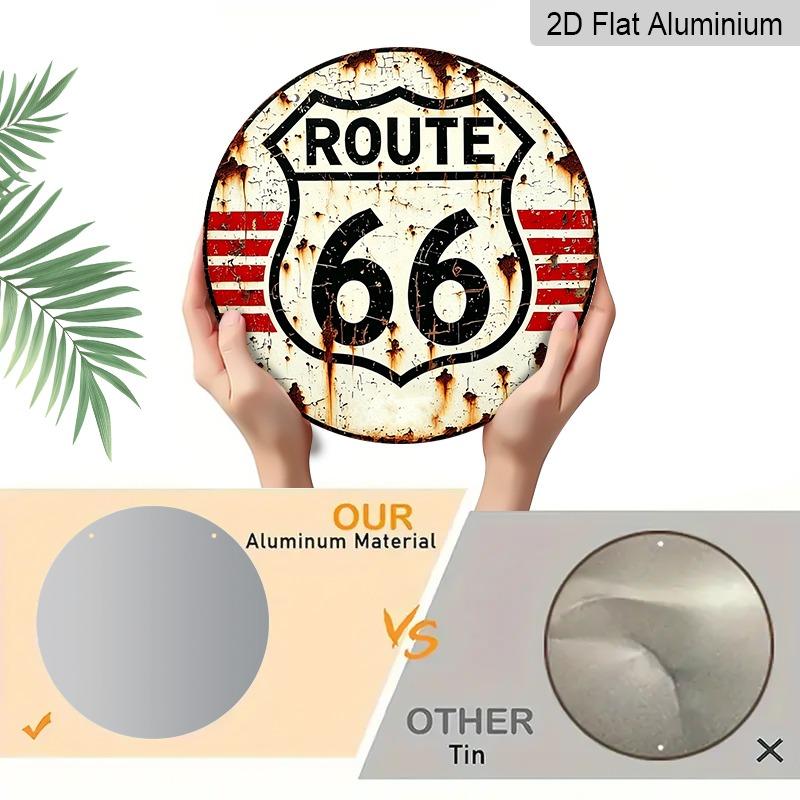 2D Flat, Retro-style High-end Aluminum Wall Decoration, Available in Various Sizes. Route 66 Shield-shaped Sign. Suitable for Indoor and Outdoor