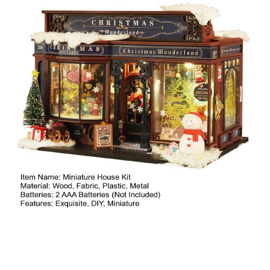 DIY Christmas Miniature House Kit LED Mini House Craft Toy with Furniture