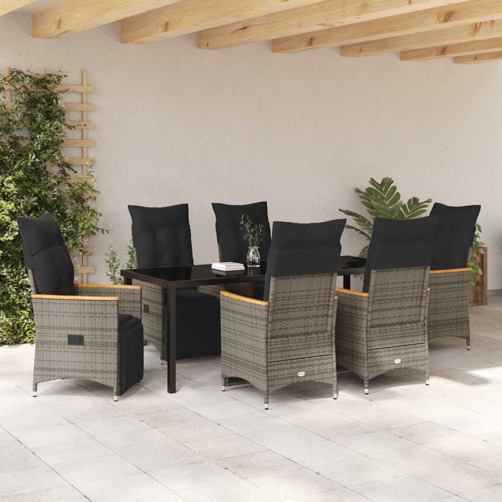 Garden Dining Set with Cushions 7 pcs Grey Poly Rattan