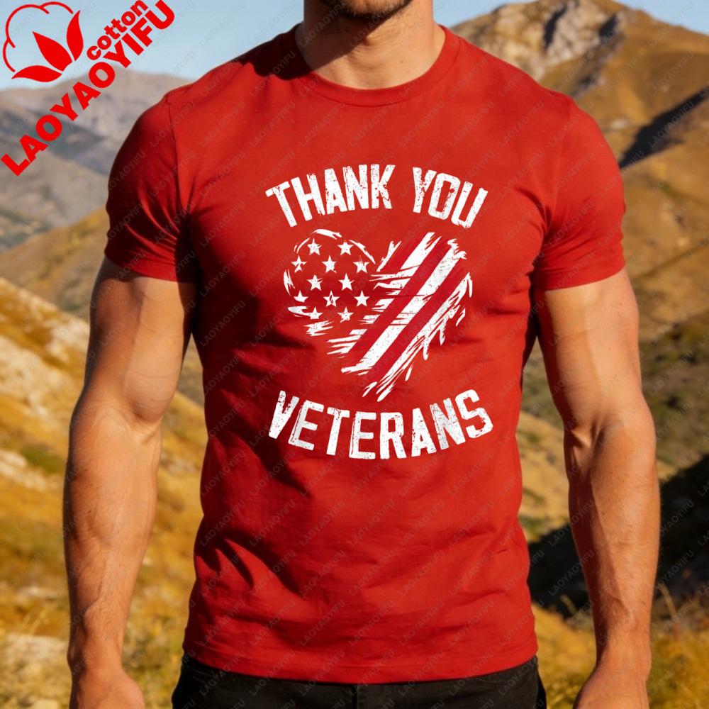 Thank You Veterans Patriotic Shirt American Flag Heart Printed Tshirt Memorial Day 2026 TShirt Men Women Crewneck Cotton Tee
