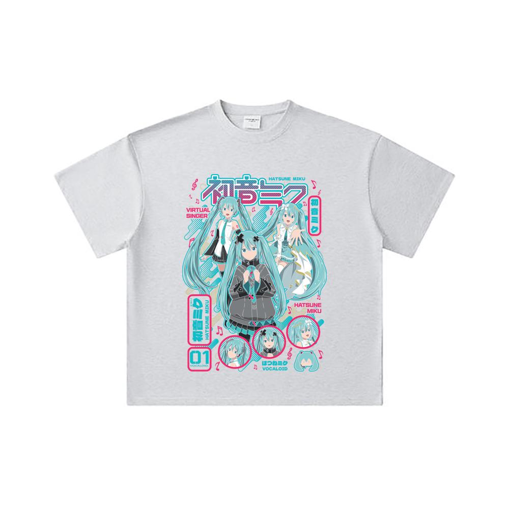 260 GSM Double Yarn 32 Count 100% Cotton Vocaloid V1 Hatsune Miku Print Unisex Heavy Cotton T Shirt