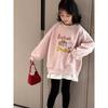 Girls' Korean Style Cartoon Hoodie - Faux Two-Piece Fashion for Autumn/Winter Medium/Large Kids
