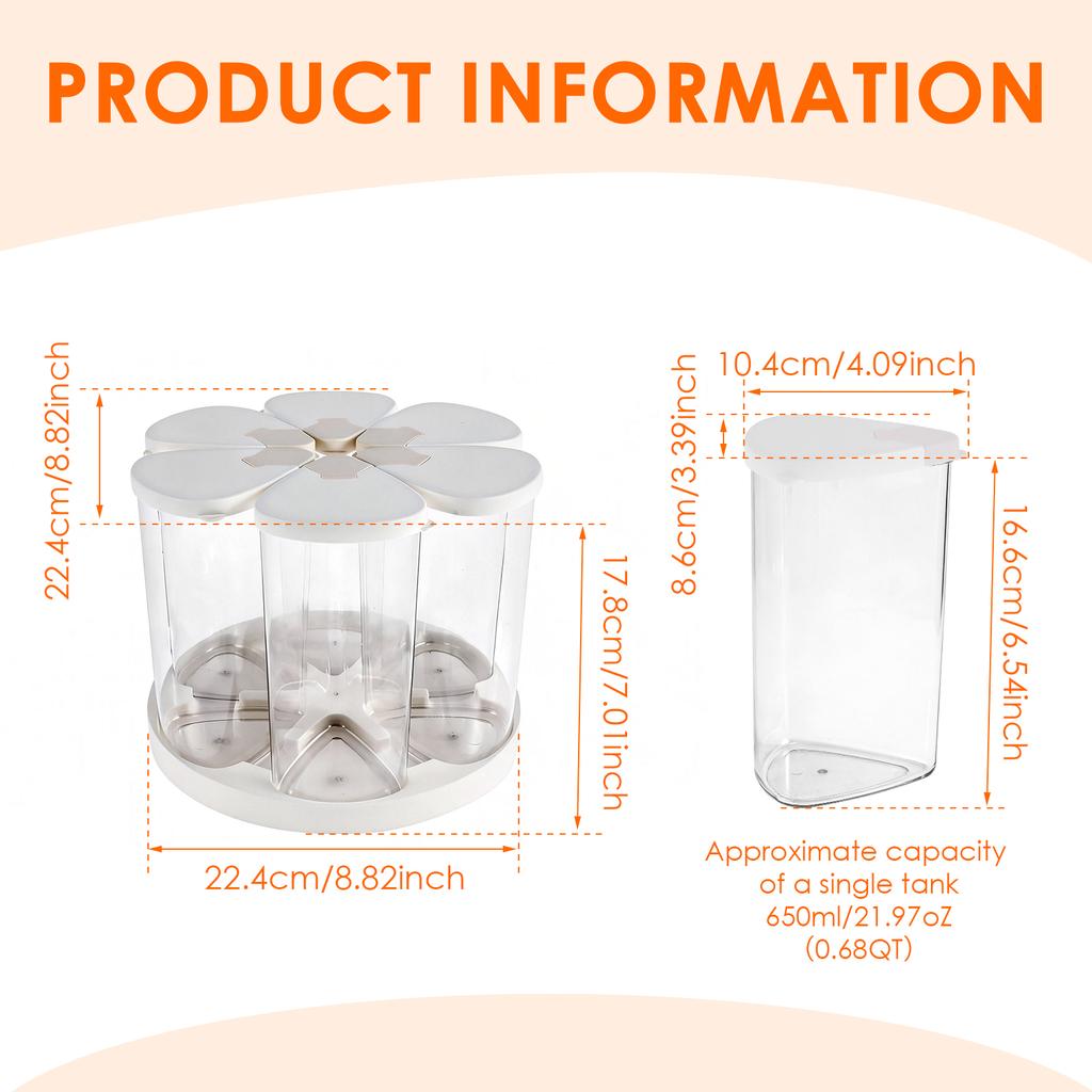 5/6 Grid Food Grain Storage Container Plastic Kitchen Storage Containers with 360 ° Rotating Base Transparent Grain Rice Dispens
