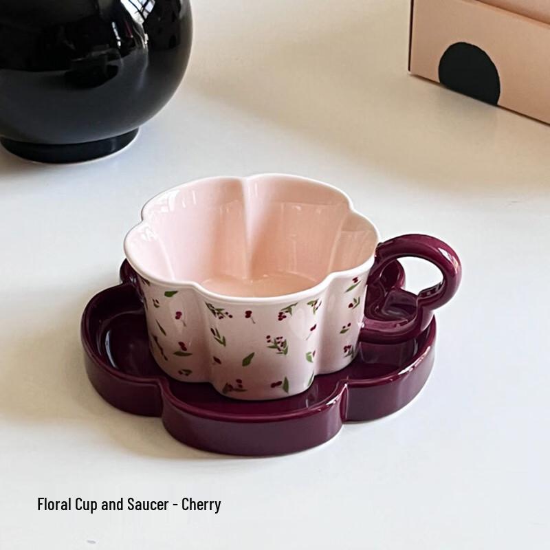 Elegant Floral Ceramic Coffee Cup & Saucer Set