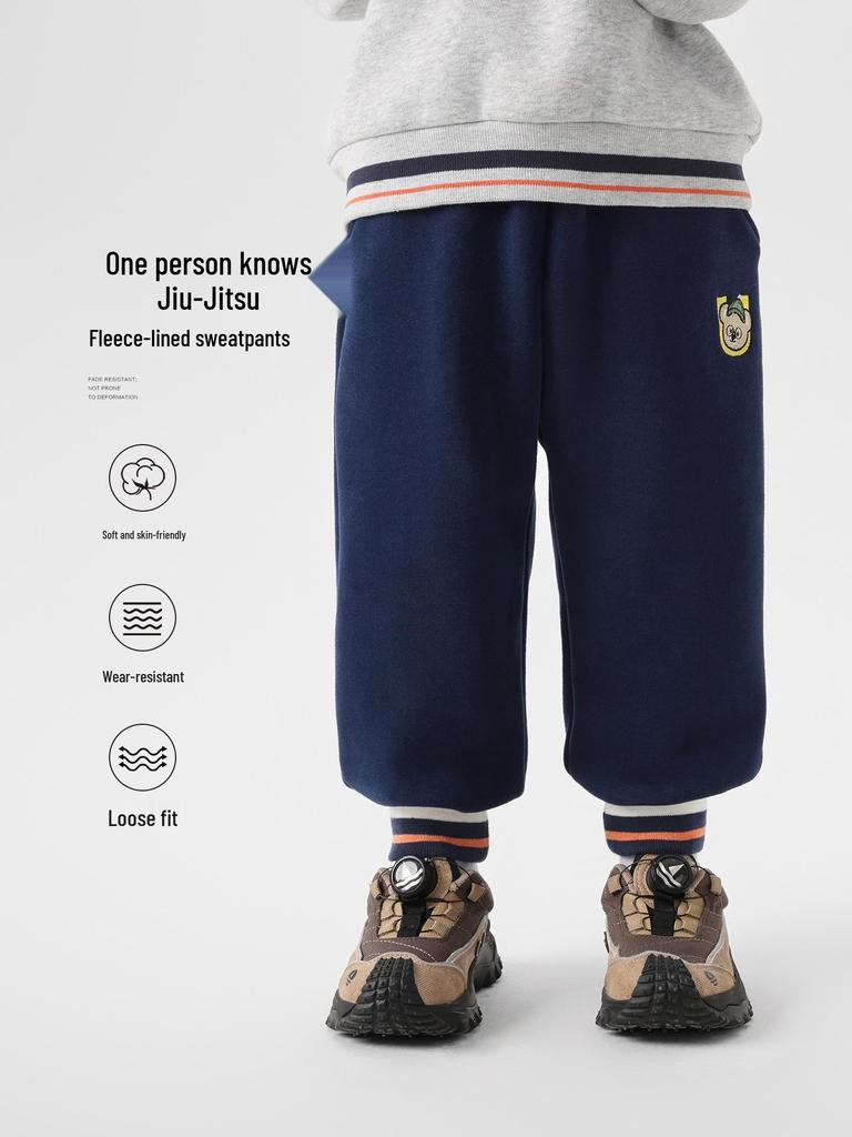 European Boy's Fleece-Lined Knit Sweatpants for Winter 2025