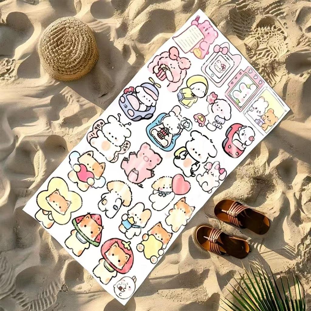 1pc Cute Doodle Cartoon Chibi Animals Beach Towel Microfiber Quick Dry Kawaii Bath Towel For Pool Beach Travel Girls Kids Gift
