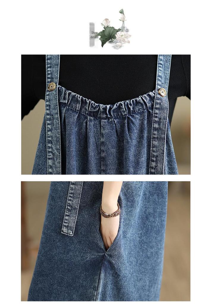Retro Slimming Denim Jumpsuit - Plus Size, Spring to Autumn