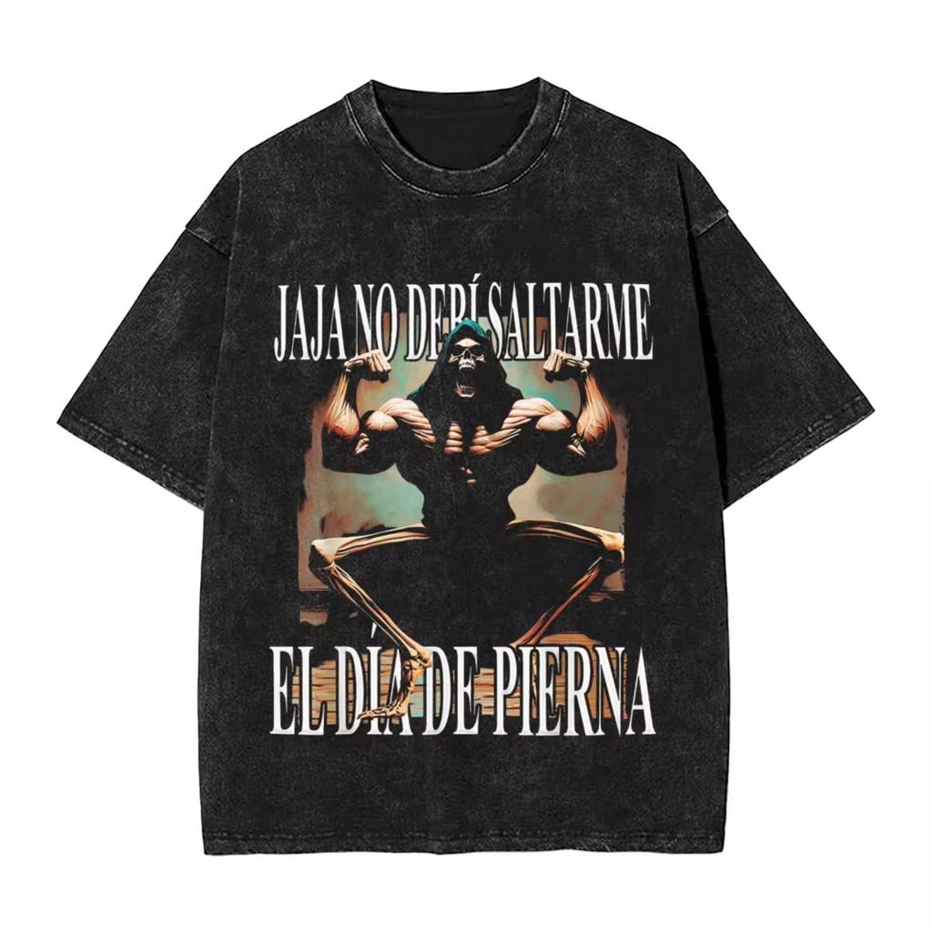 AAAH CULEROS ESO NO ERA CREATINA Funny Skeleton Gym Washed T-Shirt Humorous Skull Vintage Tee Fitness