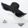 In Stock Fashion Wide Brim Beach Hat Cross Border Sun Hat Women's Woven Frayed Edge Straw Hat Bohemian Style Hat