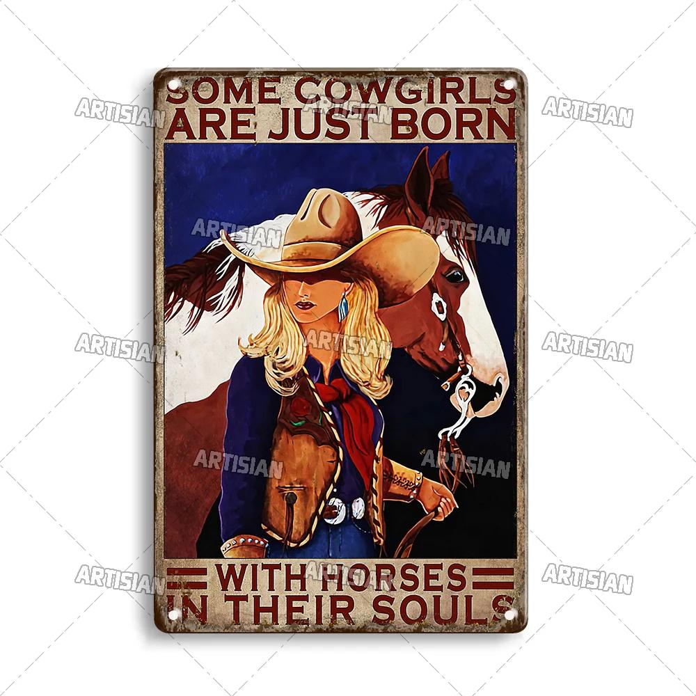 Artisian Ride Horse Metal Poster Cowgirl Cowboy Tin Plate Horse Racing Decorative Sign Wall Decor Garage Bar Pub Club Hotel Cafe