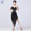 Sequined Fringe Latin Dance Skirt Women Performance Stage Wear Sexy Salsa Costume Irregular Hem