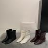 Niche Short Boots Autumn and Winter New Retro Suede Thin Boots Square Head Slope Heel Wide Tube Chelsea Boots