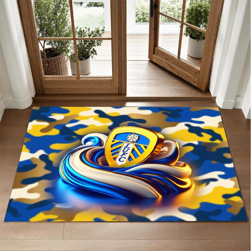 Leeds United Football Design Crystal Velvet Rug Soft Decorative Mat for Bedroom Entrance