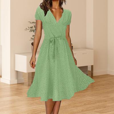 Vestido midi de manga corta para mujer, estilo bohemio, con estampado de lunares, informal, para primavera y verano