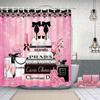 Fashion Luxury Girly Shower Curtain Pink Floral Black Perfume Shower Curtains Waterproof Polyester Fabric Shower Curtains for Bathroom Decor with 12