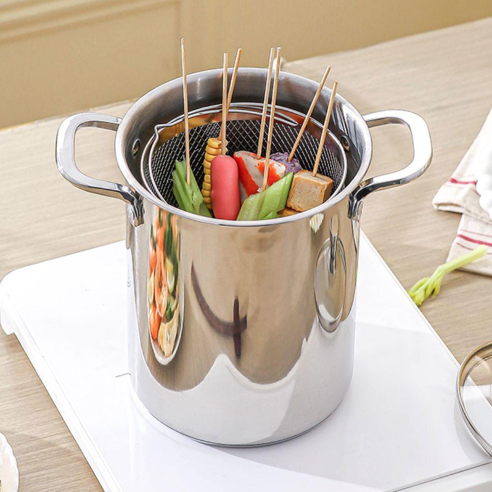 304 Stainless Steel Tempura Fryer Visible Lid Stew Pot Kitchen Cookware Oil Frying Pot  Dormitory