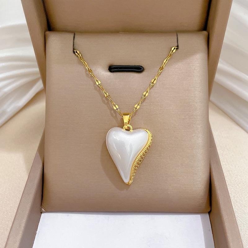 Trendy Simple Imitation Pearl Love Heart Pendant Necklace for Women Stainless Steel Chain Heart Jewelry Accessory Gifts