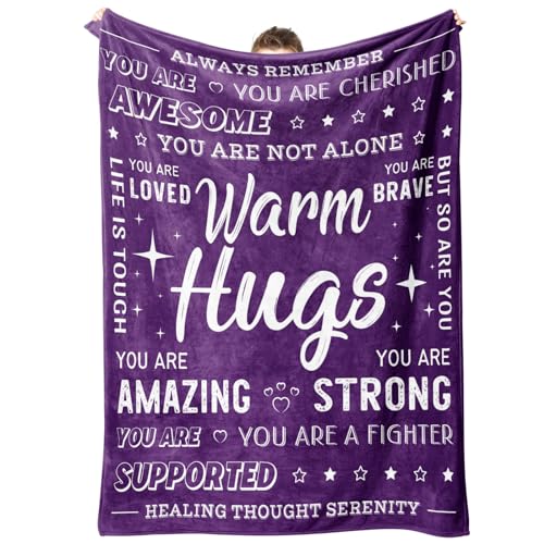 Women's healing care blanket with warm heart motivational flannel soft blanket purple 60x50in