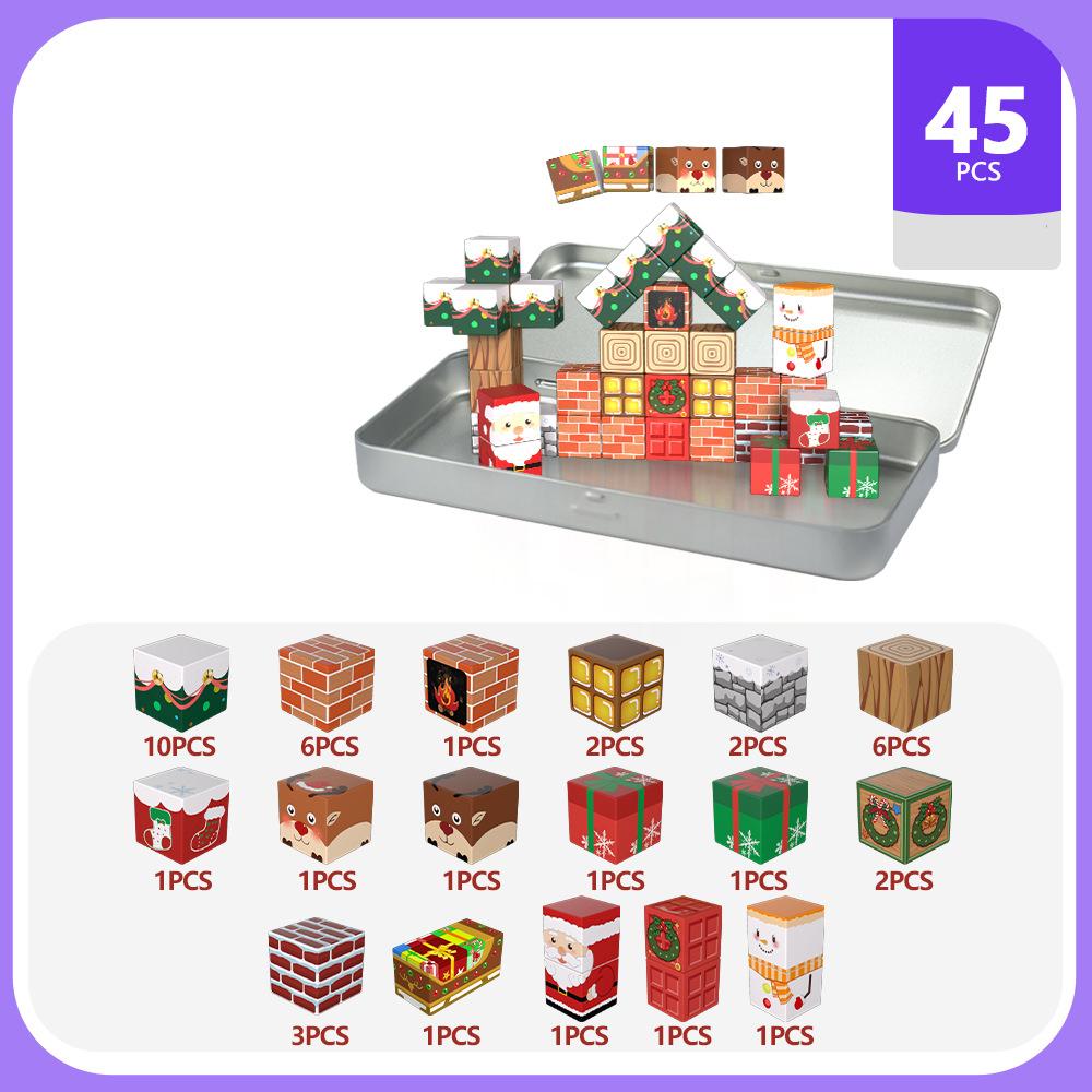 Magnetic Blocks Set 45PC Educational STEM Christmas Travel Building Toys for Kids Portable Magnetic Block with Metal Storage Box