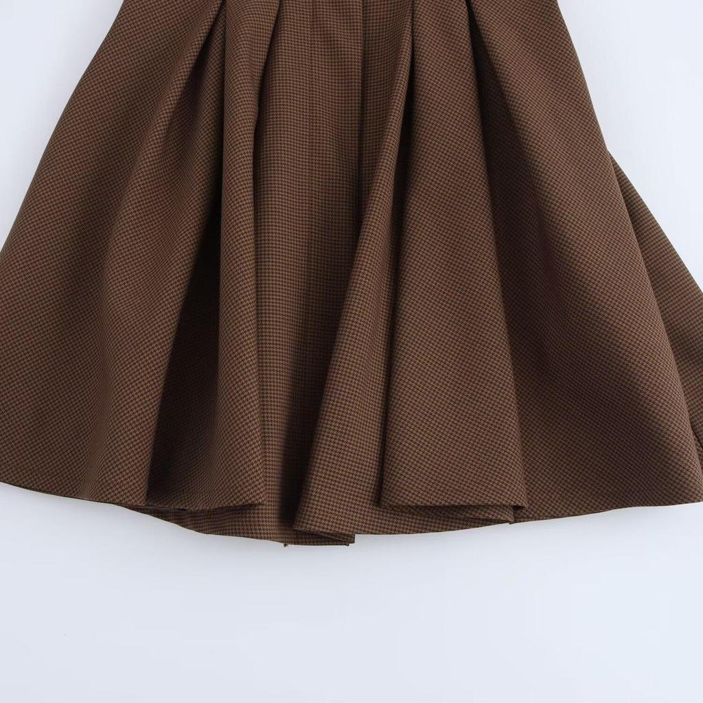 Retro kostkované jednodílné šaty na ramínka s mašlí - Evropský a americký styl