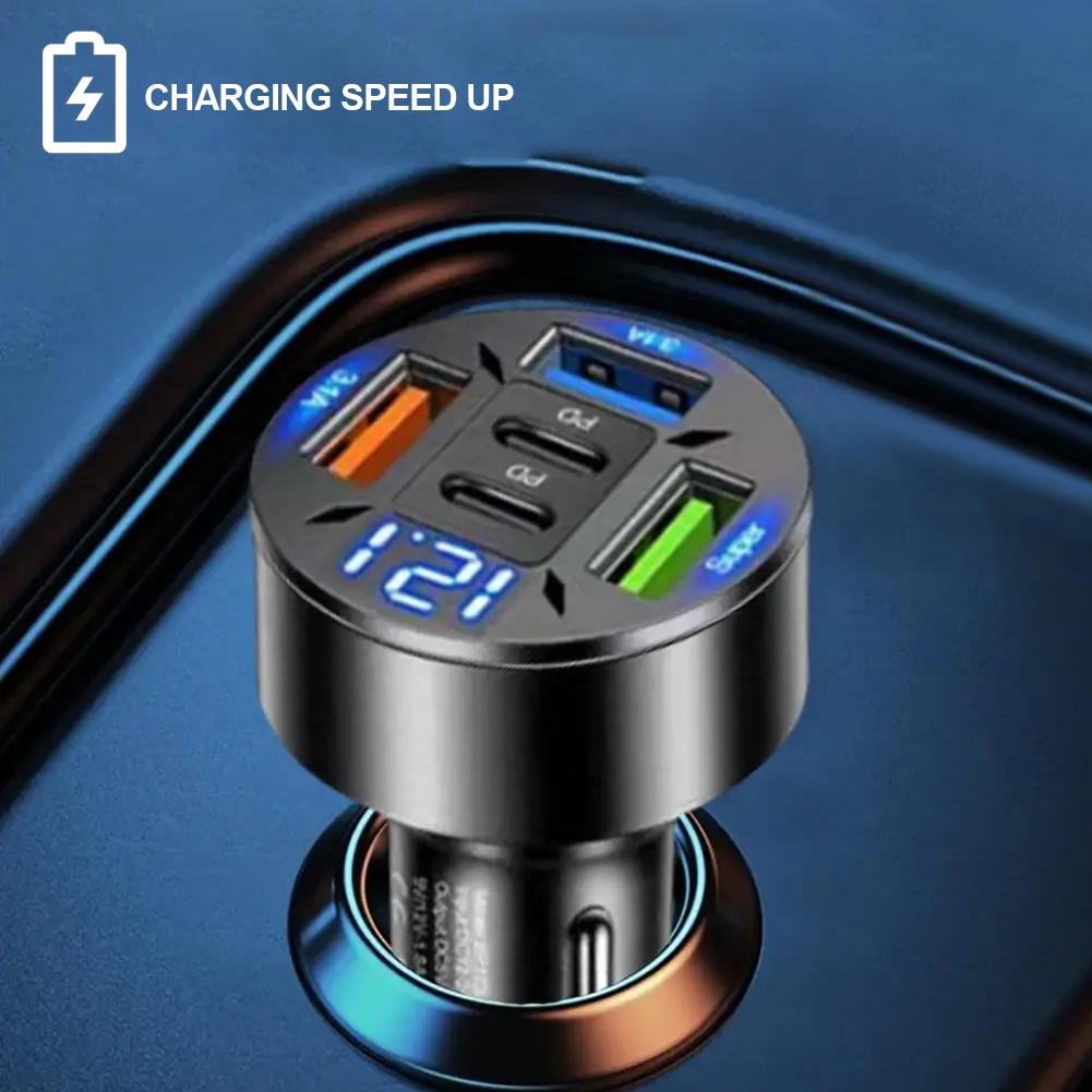 66W 3 USB Ports Car Charger QC 3.0 USB Type-c Quick Charging 5-Port USB A+USB C Fast Charging Cigarette Lighter Adapter