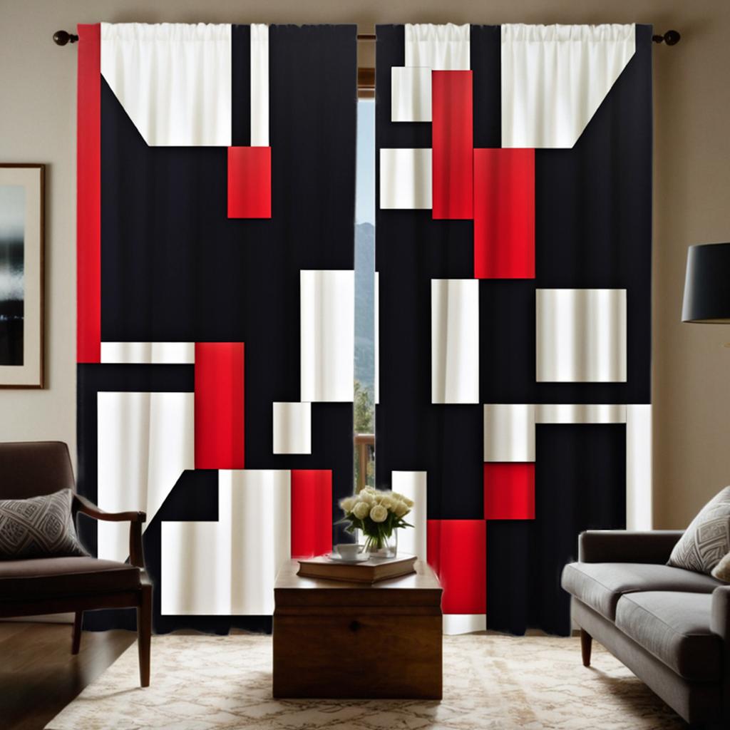 2 Pieces HD Digital Black White Red Series Abstract Geometric Curtains Home Decorating Style Decorating Living Room Bedroom Rodd