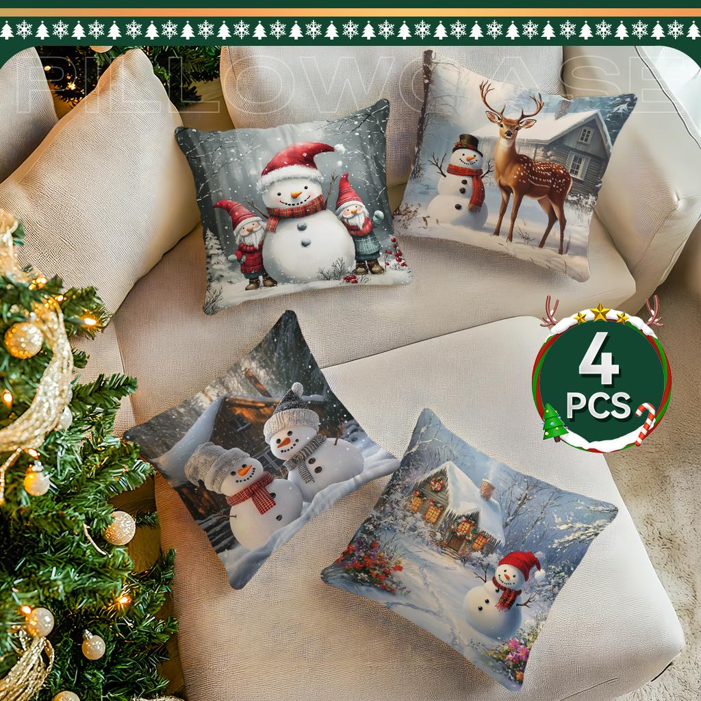 Christmas Snowman Pillowcase Square Bedroom Sofa Cushion Cover 100% Polyester Living Room Soft Cushion Pillowcase Home Decor