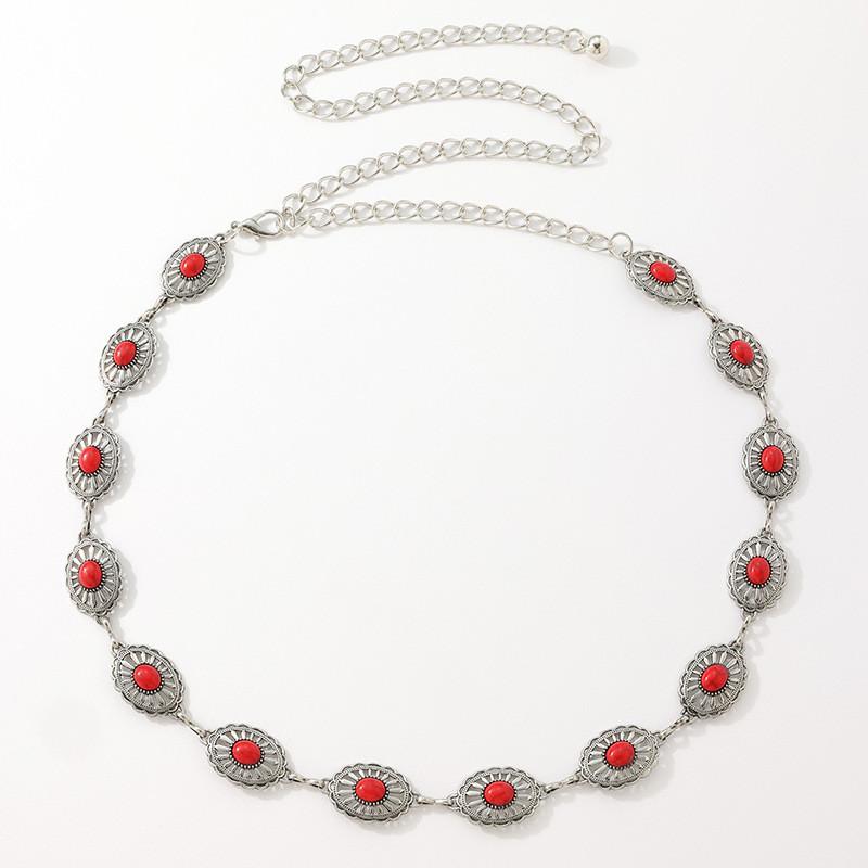 Hollow Turquoise Ladies Metal Waist Chain With Pearl Detailing For Spring Summer And