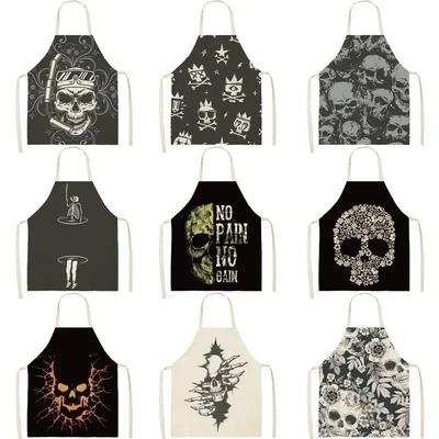 Dark Wind Skull Pattern Apron Adult Sleeveless Kitchen Cleaning Home Chef Baking Waist Bian