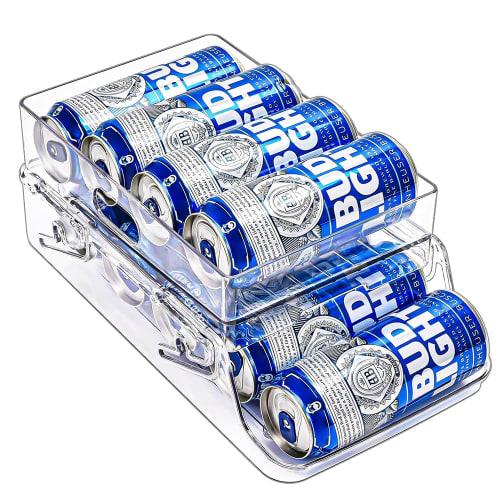 Foldable Can Storage Rack for 500ml Cans, Double-Layered Refrigerator Storage Rack with Space-Saving, Easy-Access Can Dispenser, Transparent Can, Beer
